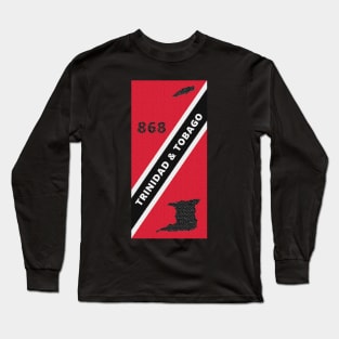 Trinidad and Tobago Flag Design with Phone Area Code and Map Long Sleeve T-Shirt